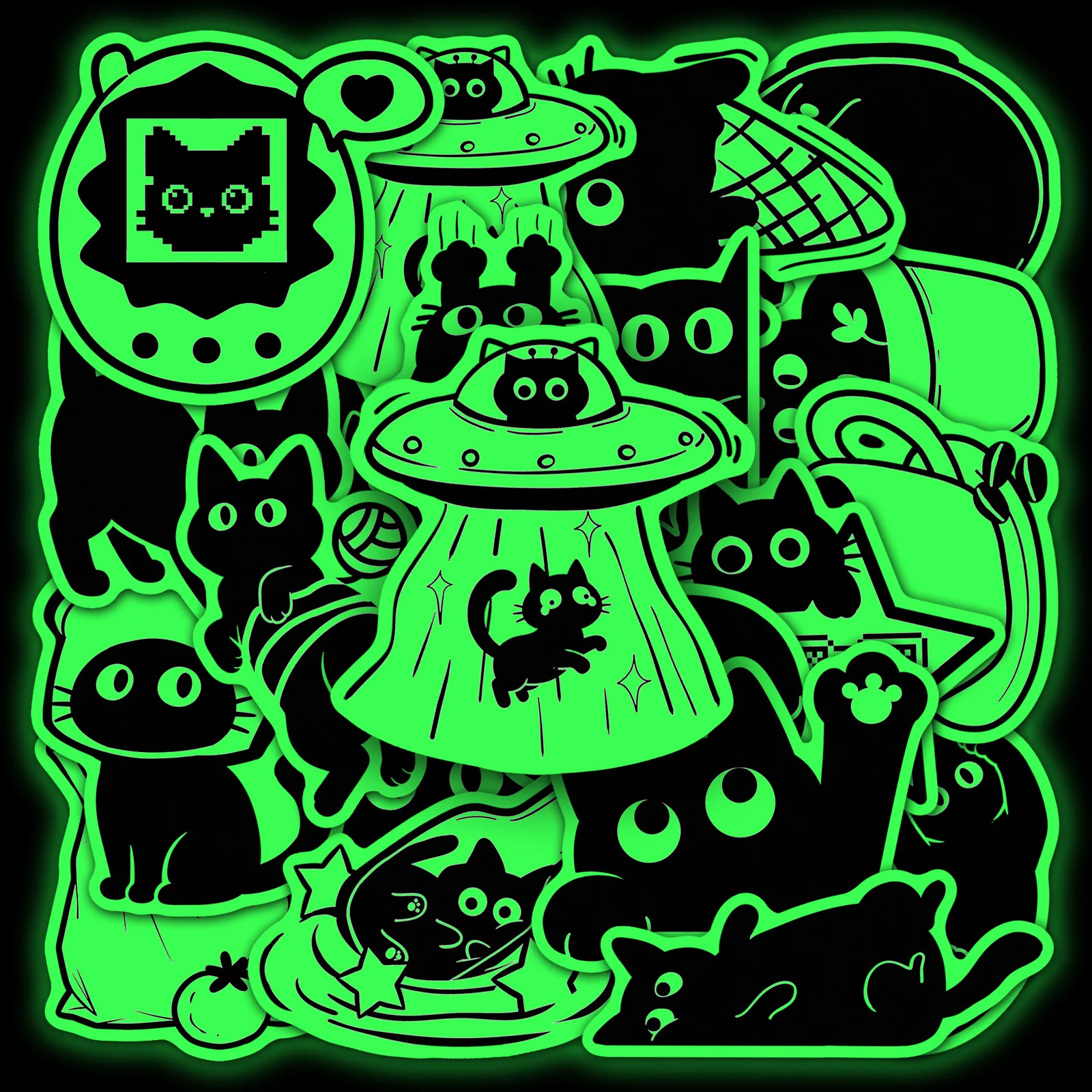 Car Accessories List - 20 stuks Glow-in-the-dark zwarte katten stickers,