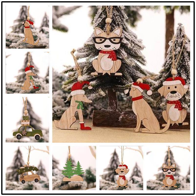 Car Accessories Xmas Gifts - 8-delige kersthanger houten hangende ornamenten autohond